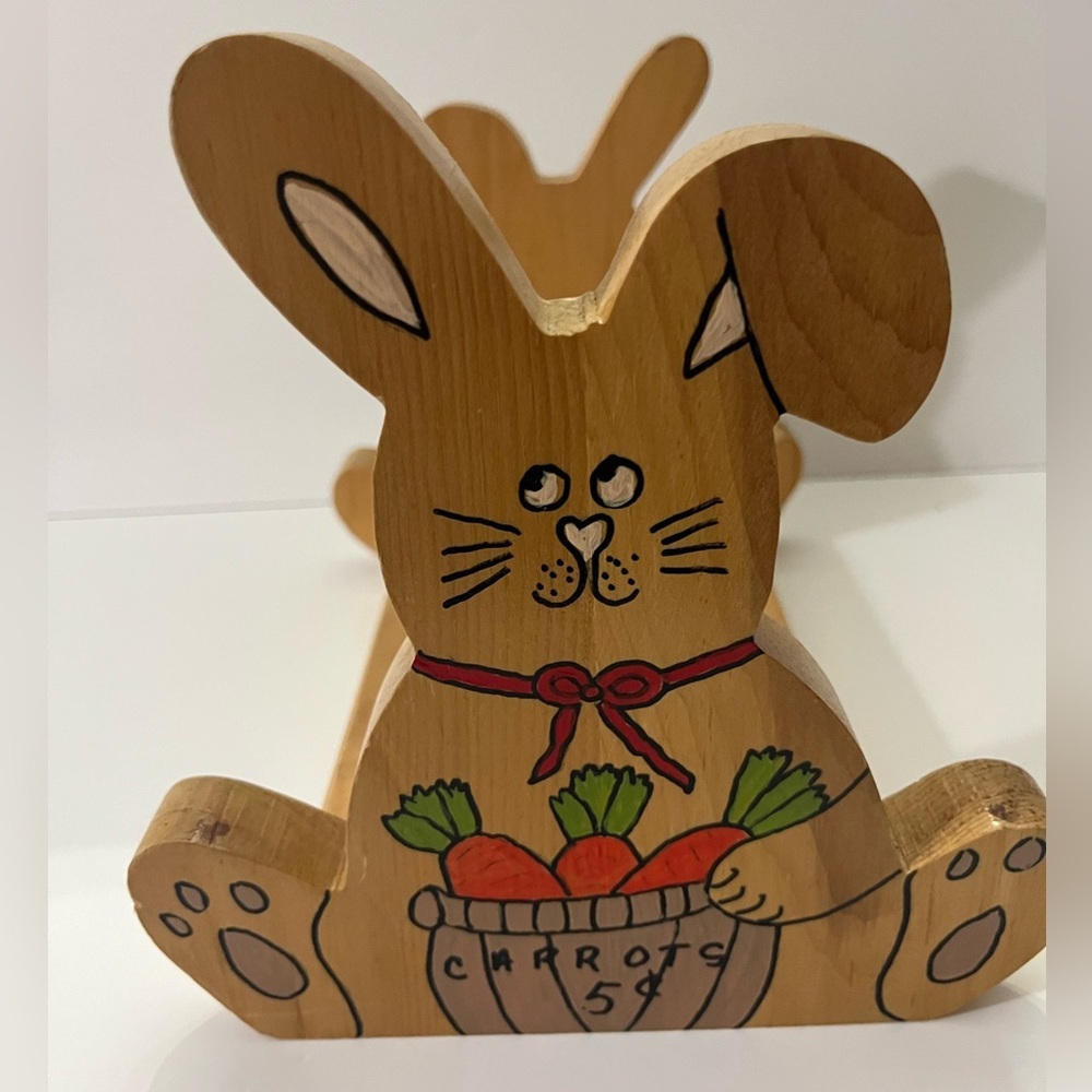 Vintage Handcrafted Wooden Easter Bunny Bookshelf
